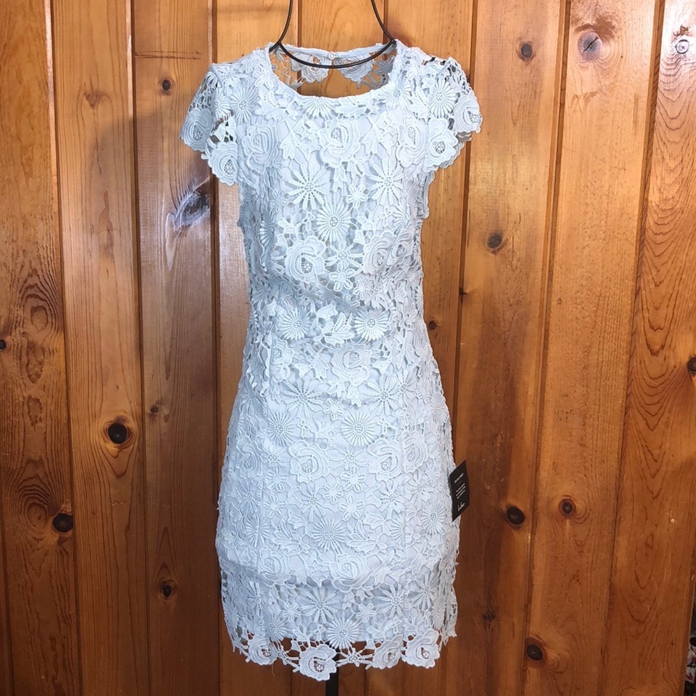 Lulus Hidden Talent Backless Light Blue Lace Dress NWT size XS mini dress - Picture 7 of 16